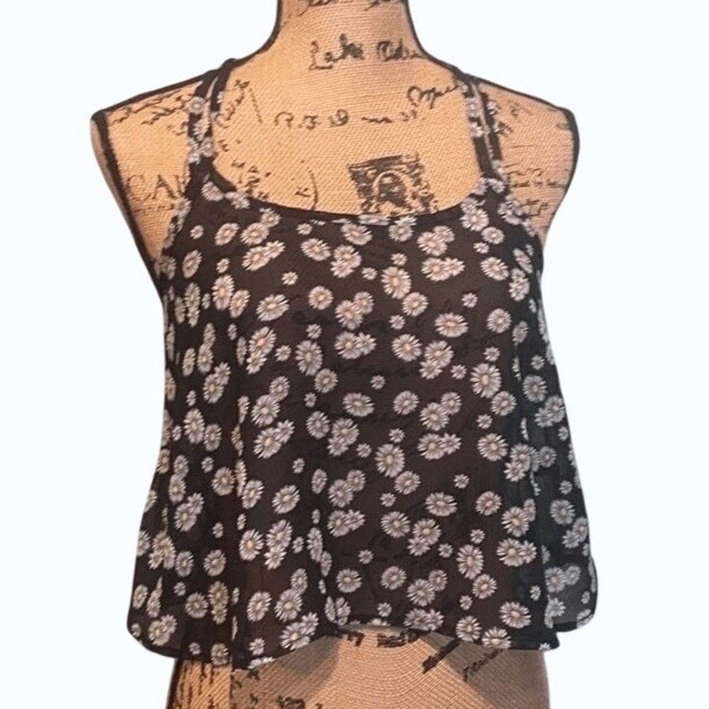 Full Tilt‎ Sheer Daisy Floral Swim Cover Up Tank Top Flowy